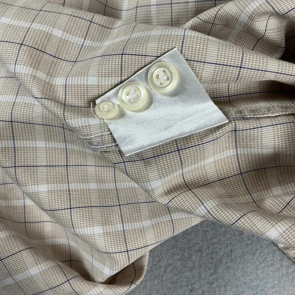 Pronto Uomo Mens XXL Tan Plaid Non-Iron Cotton Long Sleeve Dress Shirt Button Up